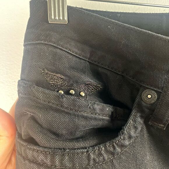 Robin’s Jean Mens Black Distressed Jeans w/ Studded Detail - Picture 6 of 16